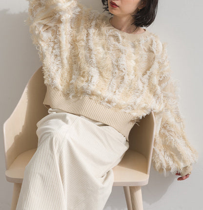 曰本JP直送 馬海毛觸感流蘇提花針織套頭衫 [2025 秋冬新品] {11月30截單;預計10-14工作天發貨｝