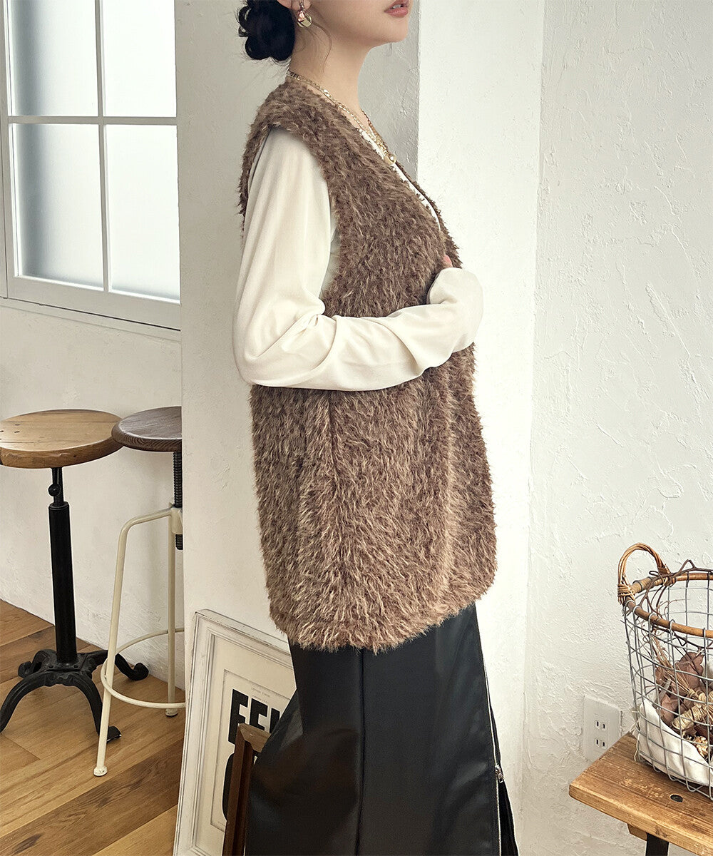 日本JP直送【2025新品♪】Shaggy Boa 雙拉鍊背心{11月30截單;預計10-14工作天發貨｝