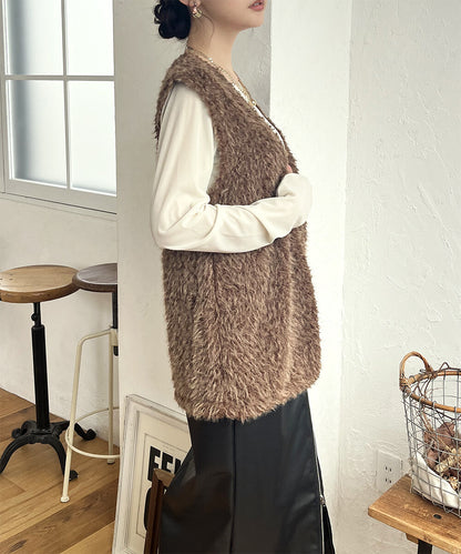 日本JP直送【2025新品♪】Shaggy Boa 雙拉鍊背心{11月30截單;預計10-14工作天發貨｝