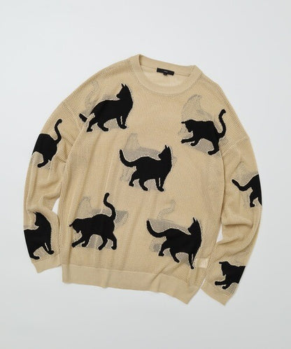 日本JP 直 送   行走貓咪圖案薄紗針織衫{11月30截單;預計10-14工作天發貨｝