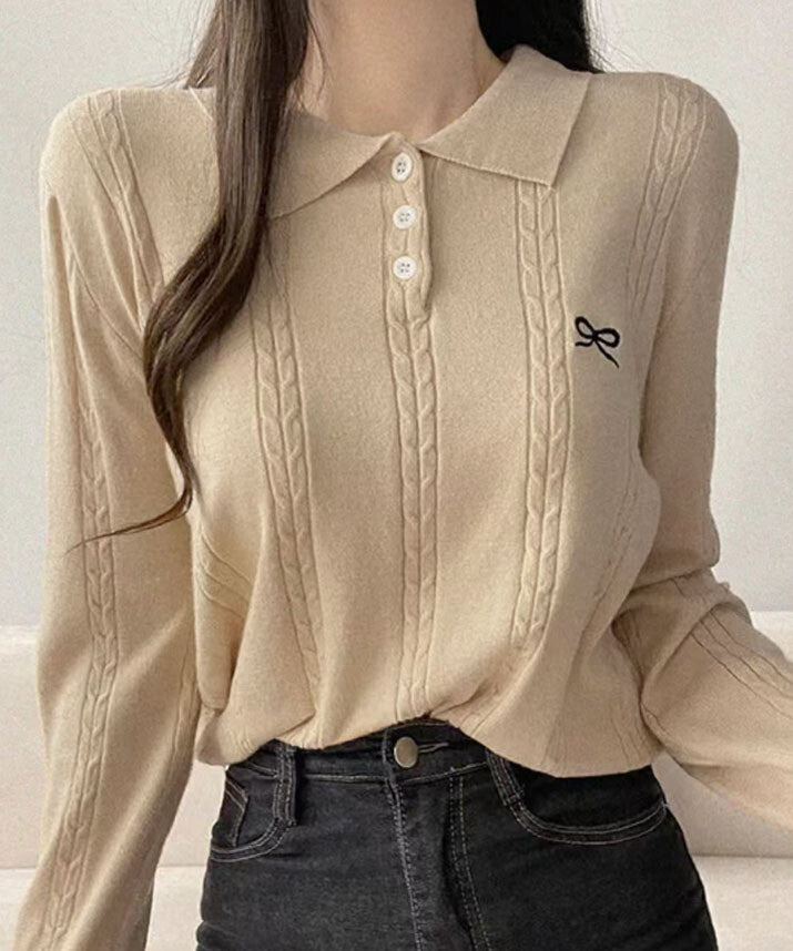 曰本JP送  針織衫 蝴蝶結刺繡POLO衫{11月30截單;預計10-14工作天發貨｝