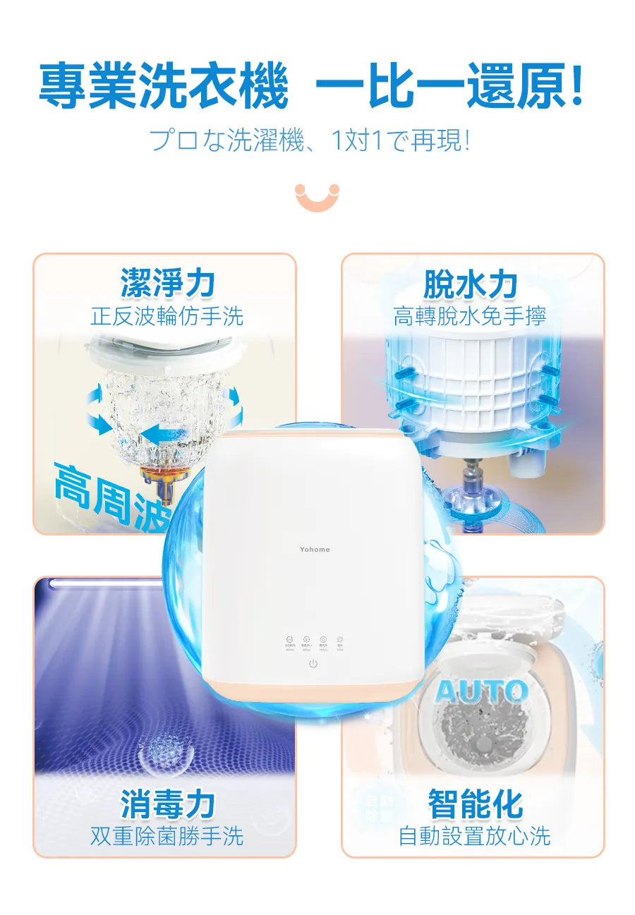 日本 Yohome全自動進水脫水除菌潔淨萬用小型洗物洗衣機｜臭氧殺菌      {8月2截單;預計10-14 工作天發貨}