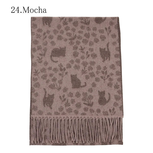 曰本JP直送  日本製 花貓印花窄披肩 發熱保暖防靜電圍巾 {11月30截單;預計10-14工作天發貨｝