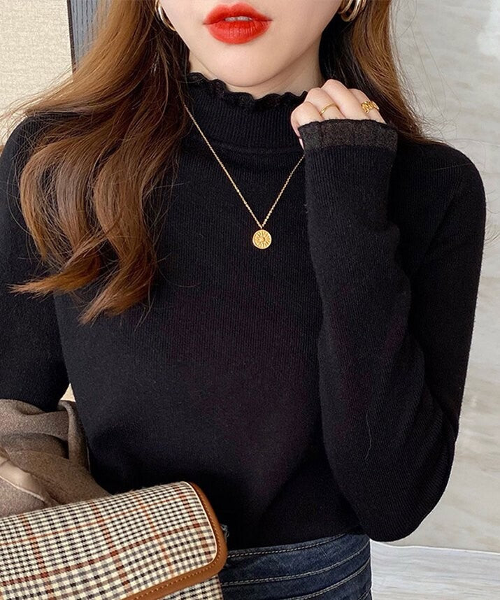 日本JP直送  針織《高領荷葉邊針織上衣，7色可選》{11月30截單;預計10-14工作天發貨｝