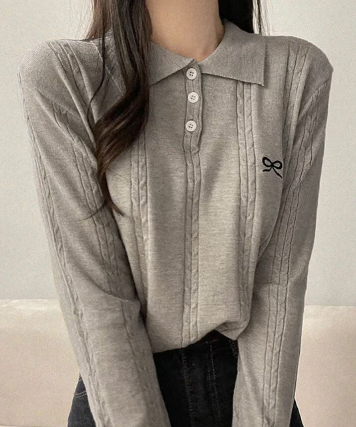 曰本JP送  針織衫 蝴蝶結刺繡POLO衫{11月30截單;預計10-14工作天發貨｝