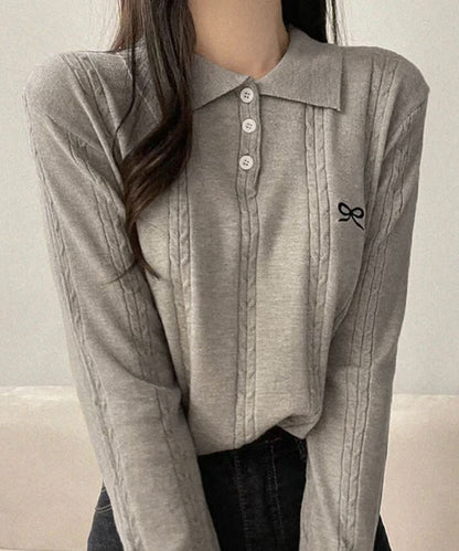 曰本JP送  針織衫 蝴蝶結刺繡POLO衫{11月30截單;預計10-14工作天發貨｝