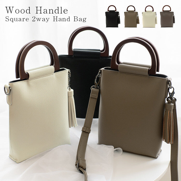 日本JP直送  [肩背包] 木質手柄 2Way 智慧型手機肩背包、斜背包 [合成皮革] ｛1月15截單;預計10-14 工作天發貨｝