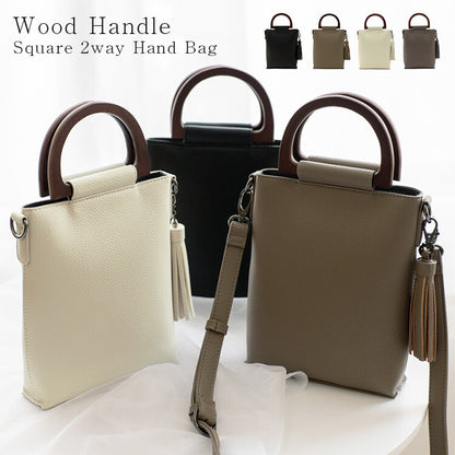 日本JP直送  [肩背包] 木質手柄 2Way 智慧型手機肩背包、斜背包 [合成皮革] ｛1月15截單;預計10-14 工作天發貨｝