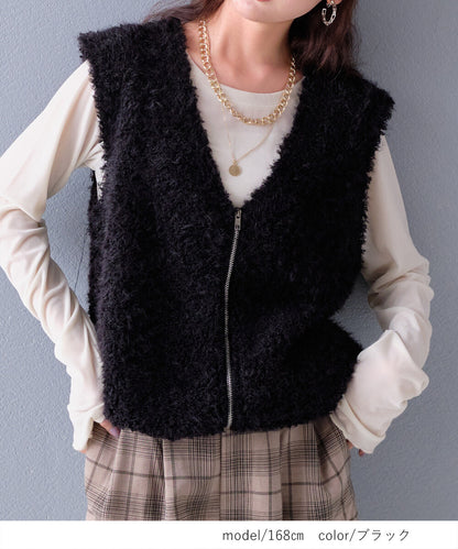 日本JP直送【2025新品♪】Shaggy Boa 雙拉鍊背心{11月30截單;預計10-14工作天發貨｝