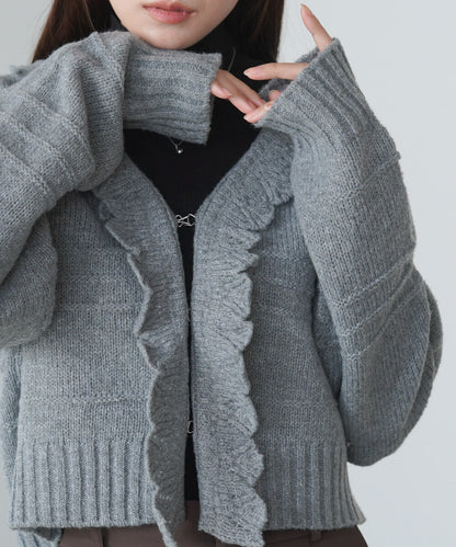 日本JP直送 【2025秋冬新品】拉絨荷葉邊領鉤開襟衫  {11月30截單;預計10-14工作天發貨｝