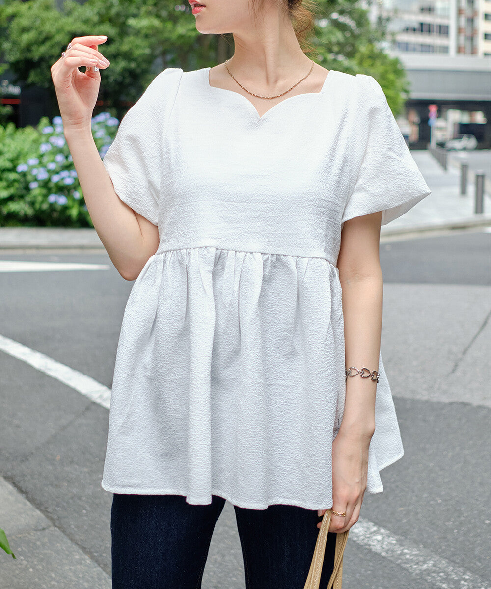 日本JP直送 【2025新品♪】心形領荷葉邊襯衫 {11月30截單;預計10-14工作天發貨｝