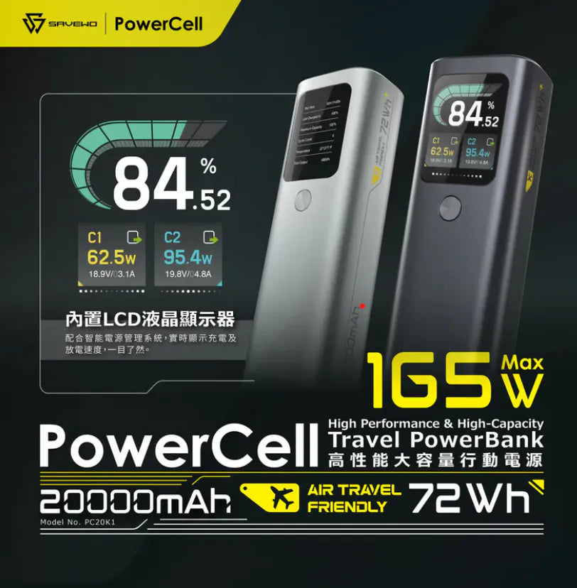 SAVEWO PowerCell PC20K1 高性能大容量行動電源   {7月12截單;預計10-14 工作天發貨}