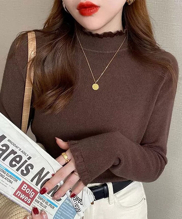 日本JP直送  針織《高領荷葉邊針織上衣，7色可選》{11月30截單;預計10-14工作天發貨｝