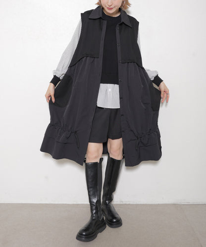 日本JP直送   腰部拱起，對比色布料，抽繩下擺，前開背心，2025 年新款 {11月30截單;預計10-14工作天發貨｝