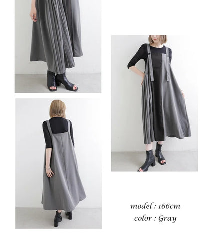 日本JP直送  不對稱色褶襉背帶裙 2025SS 新款{11月30截單;預計10-14工作天發貨｝