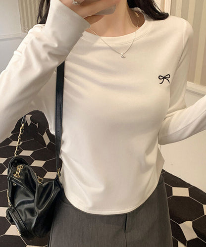 日本JP直送 上衣《蝴蝶結刺繡圓領上衣 4色選配》直送  {11月30截單;預計10-14工作天發貨｝