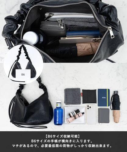 日本[合成革]【挎包】抽褶手柄  {3月5截單;預計10-14天發貨}