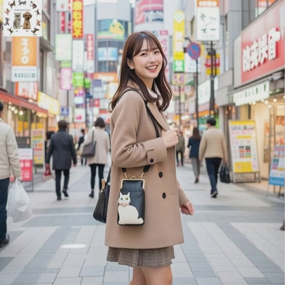 日本JP直送   人氣貓咪圖案搭扣錢包，可雙向斜挎，適合放置智慧型手機  {2月28截單;預計10-14 工作天發貨}