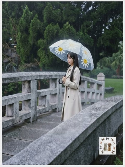 日本 Kirakuu 菊花笑面透明雨傘|浪漫氛圍|雨傘雨具系列|長傘|大範圍擋風擋雨{3月15截單;預計10-14 工作天發貨}